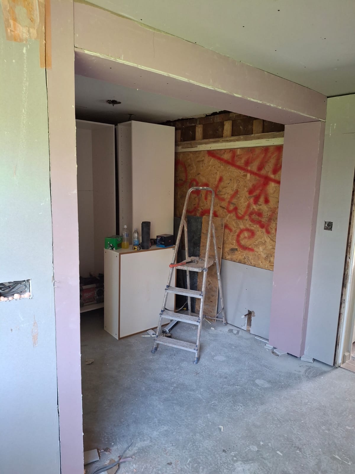 New opening boarded out and taped ready for plastering